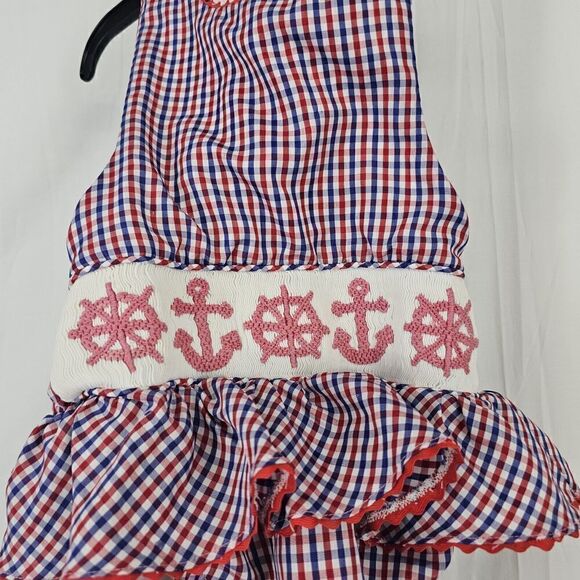Stitches Of Faith Red White Blue Anchor Smocked Toddler Girl Size 3T Swimsuit - Picture 3 of 7